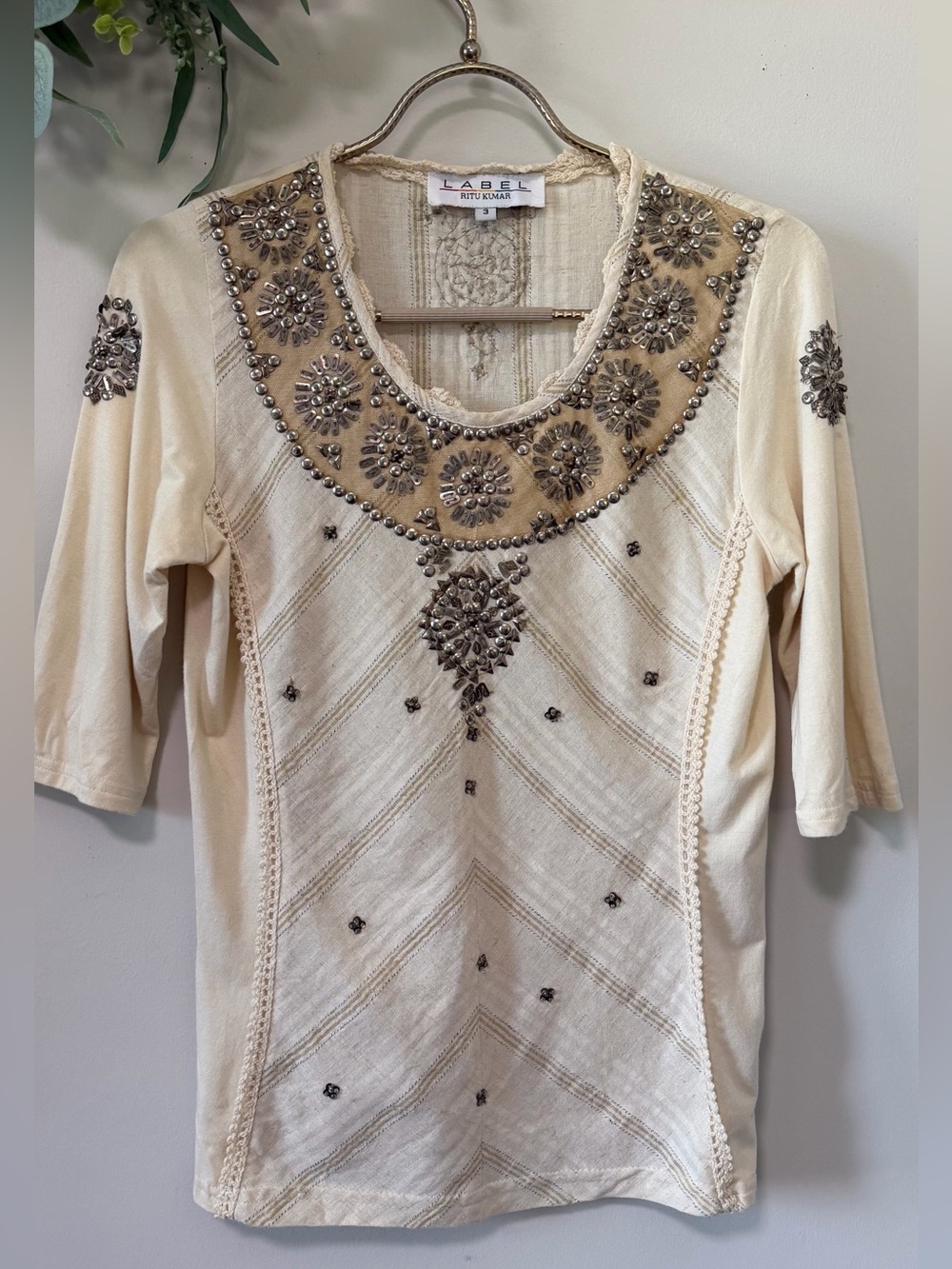 Label Ritu Kumar Embellished Boho Tunic Top | US 8 / Medium